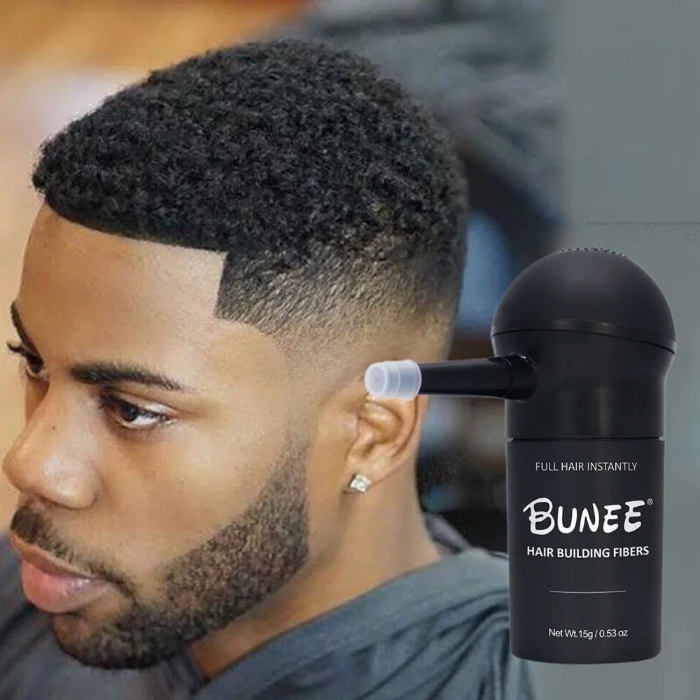 BUNEE Hair Fiber Set 15g: Men's natural hair-dense fibers for balding areas, fills part lines, includes 15g fiber powder