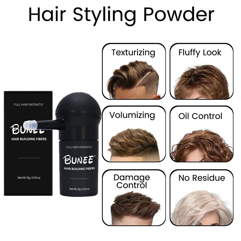 BUNEE Hair Fiber Set 15g: Men's natural hair-dense fibers for balding areas, fills part lines, includes 15g fiber powder