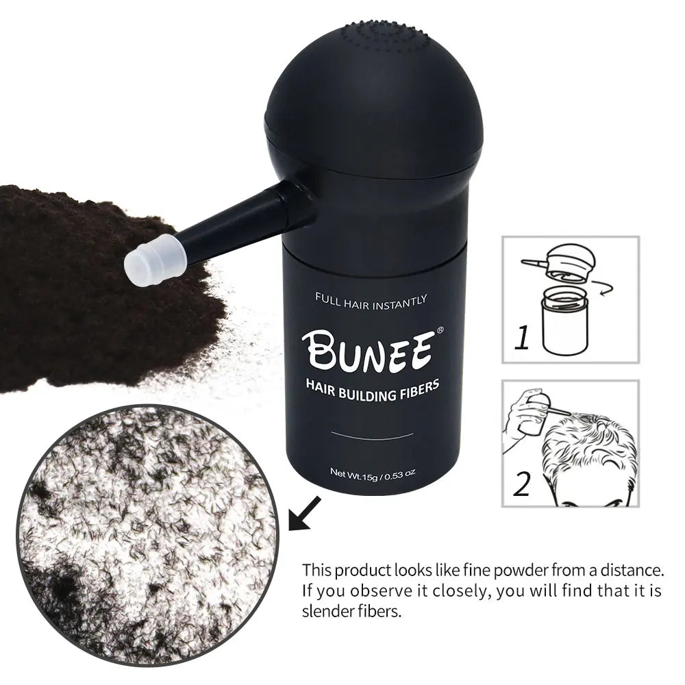 BUNEE Hair Fiber Set 15g: Men's natural hair-dense fibers for balding areas, fills part lines, includes 15g fiber powder